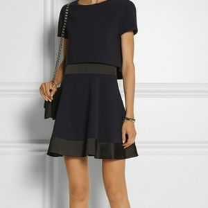 Maje Grimm satin-trim navy crepe mini dress